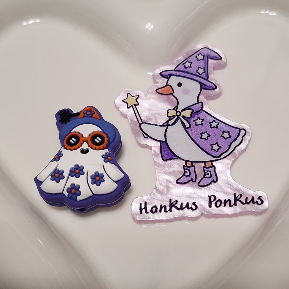 Goose Witch Ghost Flatback Focal Bead Beaded Pen Badge Keychain Halloween